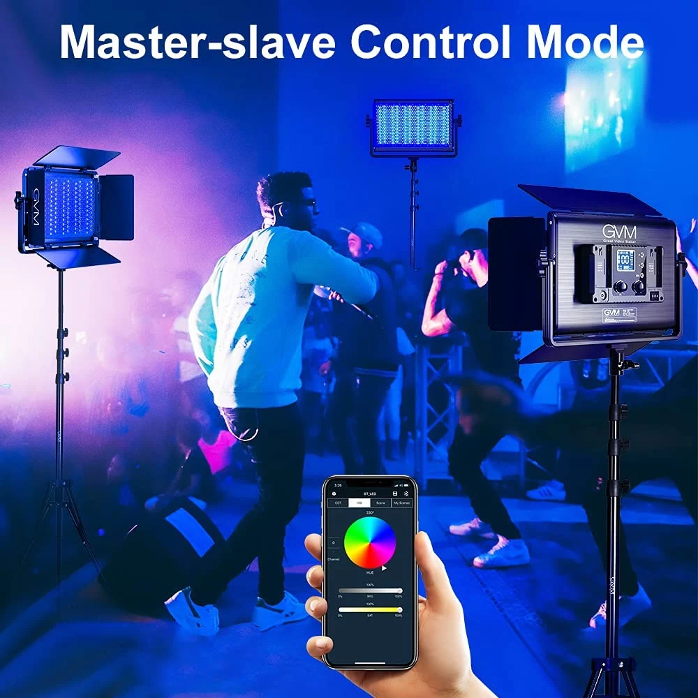 Gvm 1300d RGB LED Video Light, 65W Video Lighting Kit with Bluetooth Control, 25000lux/0.5m, 2 Packs LED Panel Light for Youtube Studio, Video Shooting